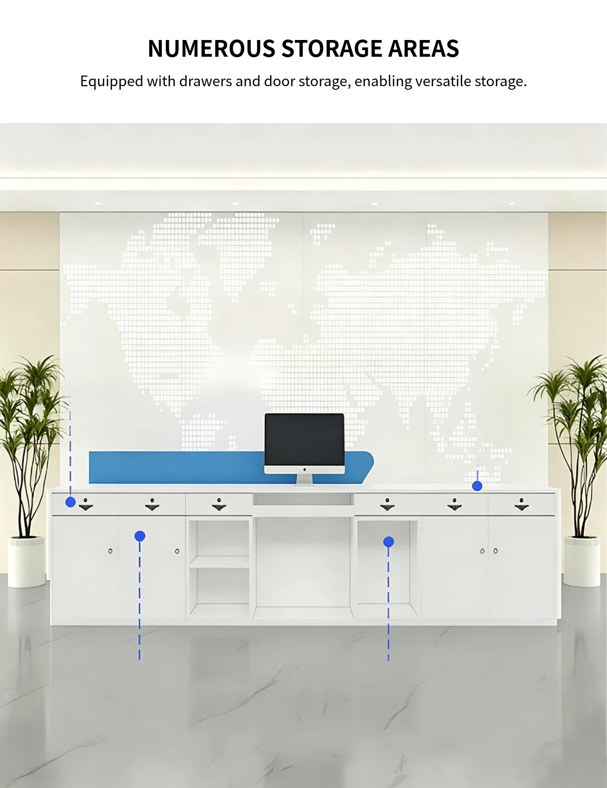 Modern Reception Desk with Dual-Tone, File Drawers & LED Lighting for Hotel Lobby — Detail image 5