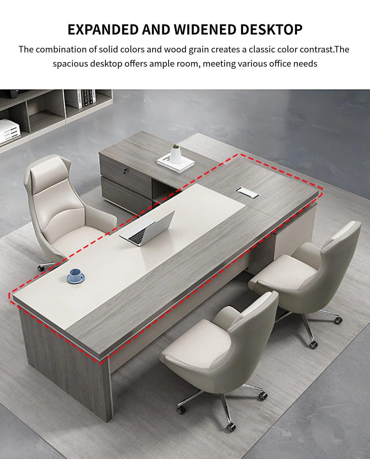 Modern Executive Desk with Solid Wood, Cable Management & Side Storage for Home Office — Detail image 3