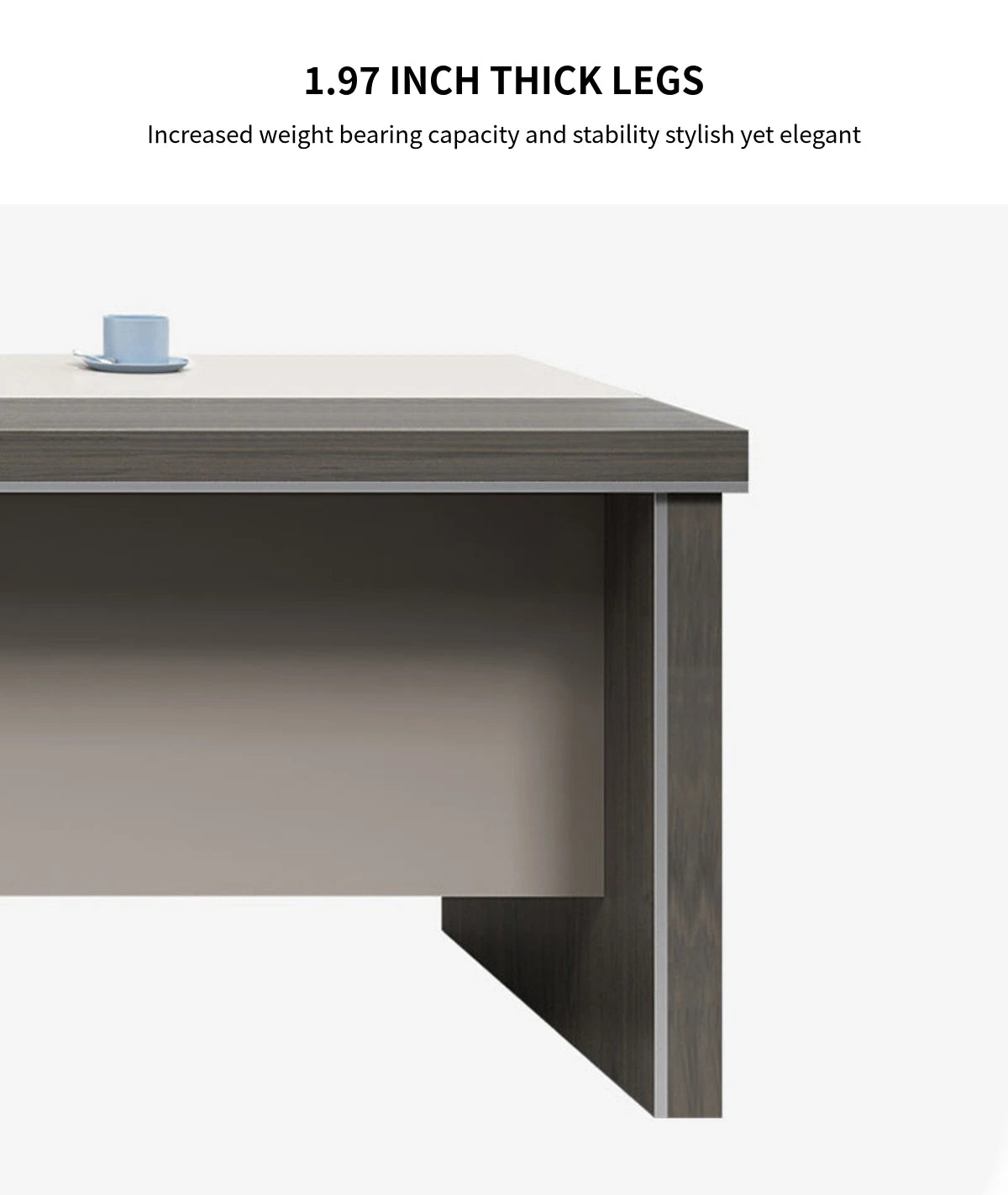 Modern Executive Desk with Solid Wood, Cable Management & Side Storage for Home Office — Detail image 5