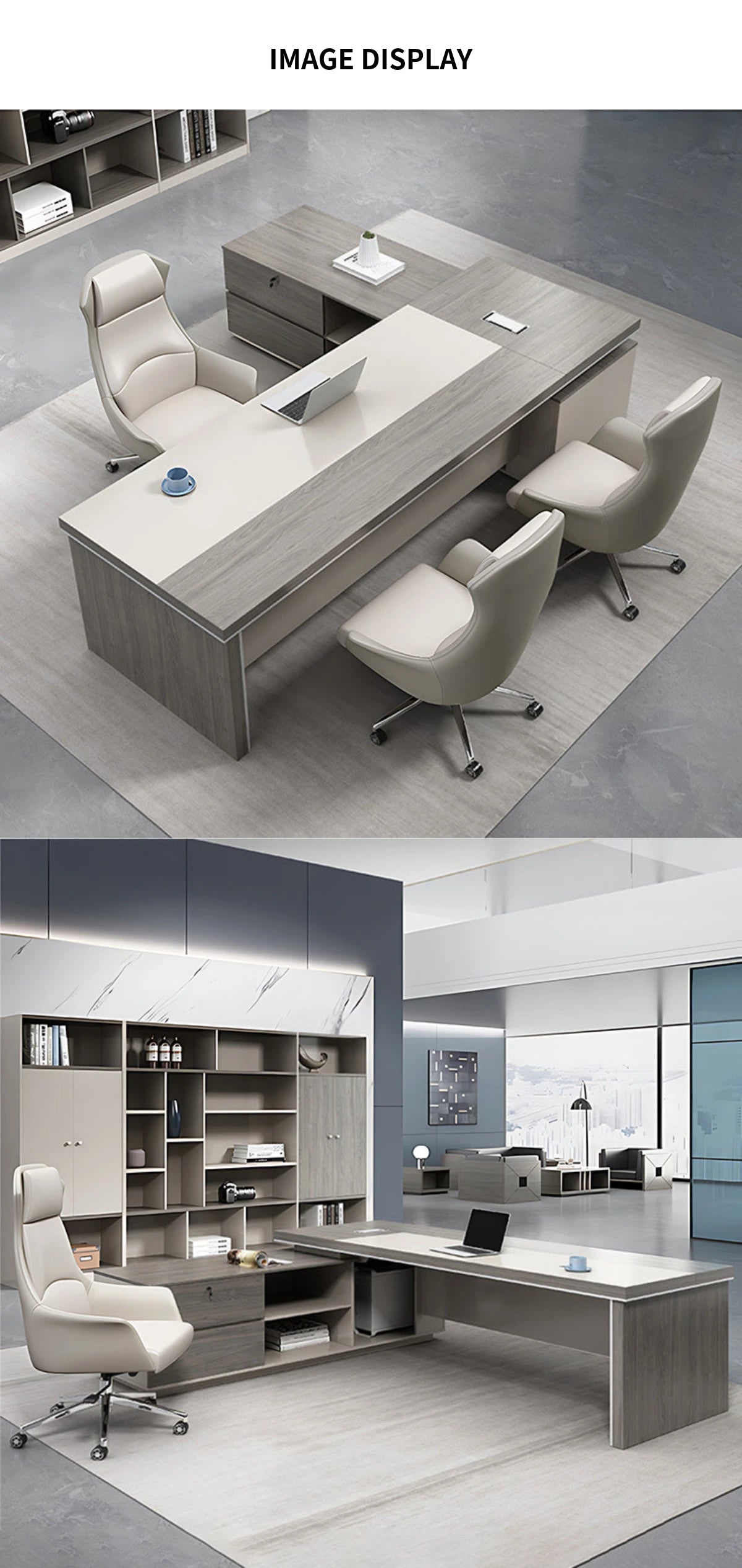 Modern Executive Desk with Solid Wood, Cable Management & Side Storage for Home Office — Detail image 8