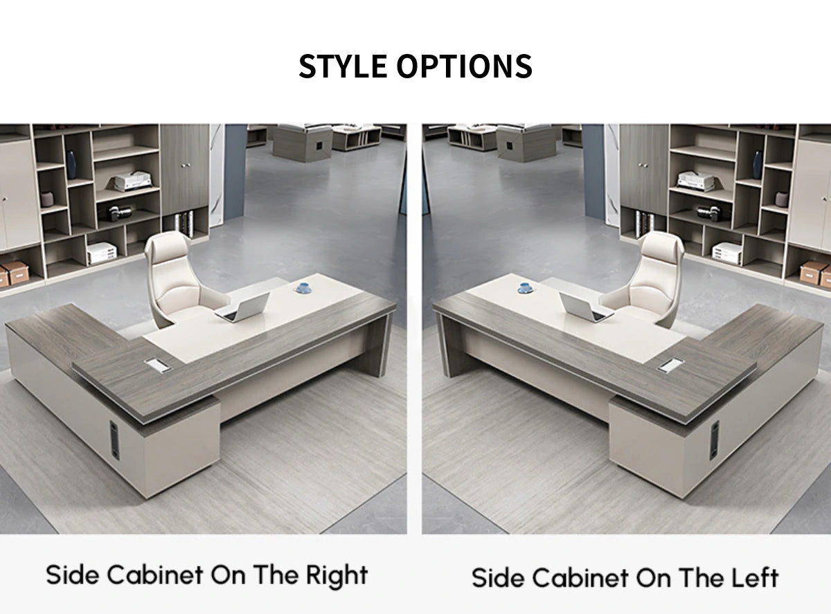Modern Executive Desk with Solid Wood, Cable Management & Side Storage for Home Office — Detail image 9