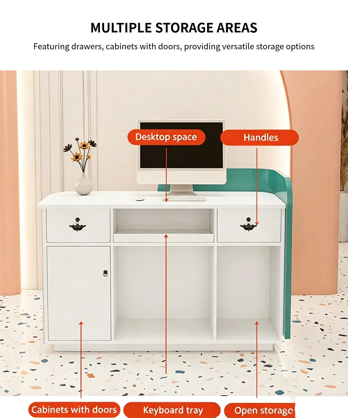 Retail Reception Desk 31-110 in Wide with Dual-Tone, Lockable & Solid Wood for Retail — Detail image 6