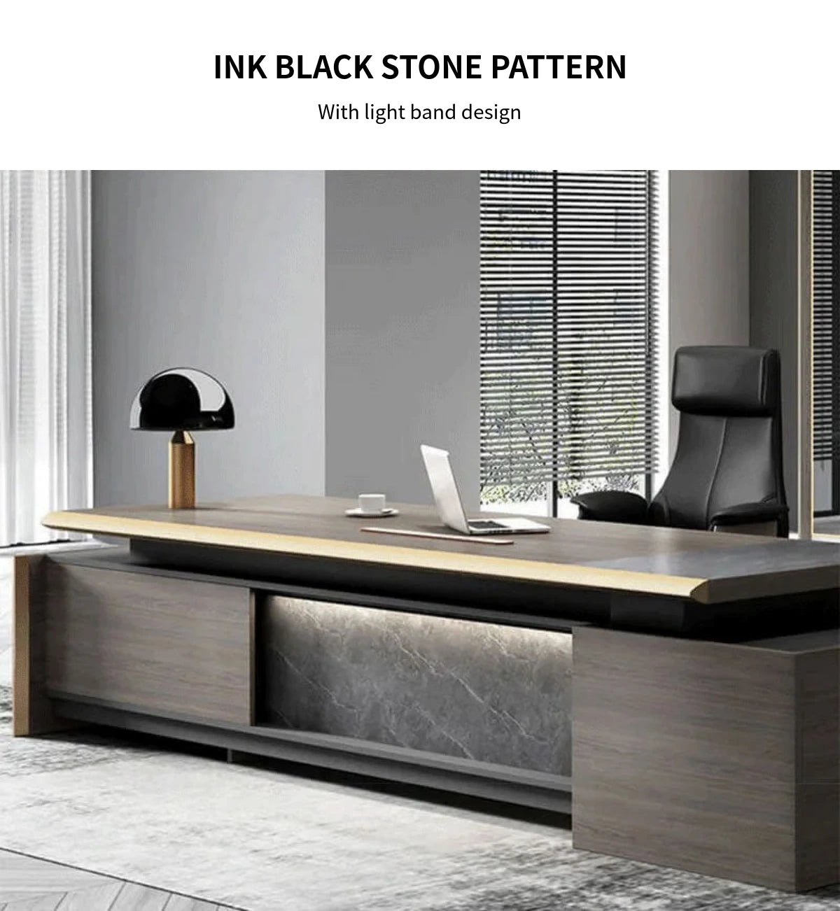 Modern Executive Desk with Cable Management, LED Lighting & Lockable for Home Office — Detail image 3