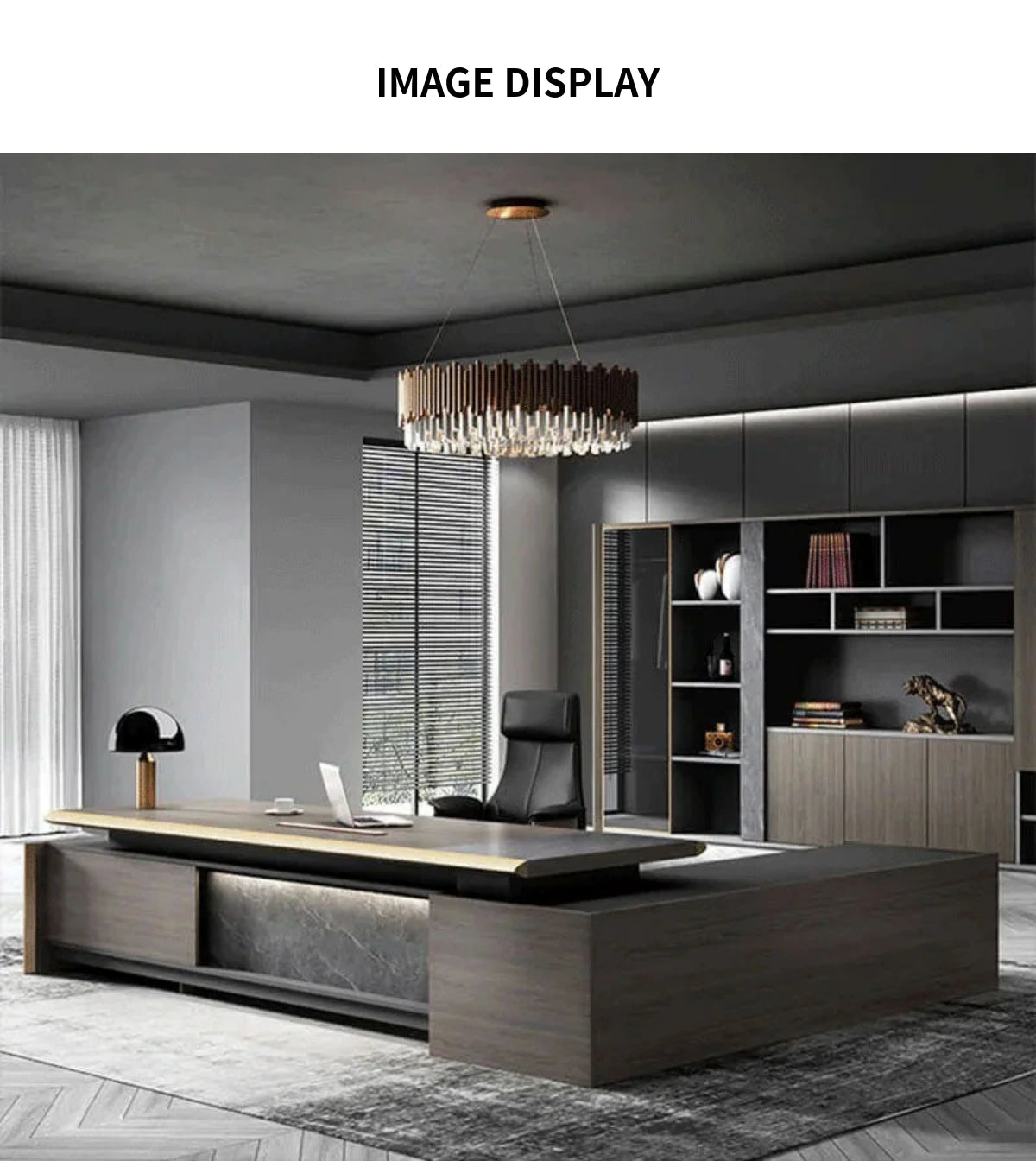 Modern Executive Desk with Cable Management, LED Lighting & Lockable for Home Office — Detail image 7