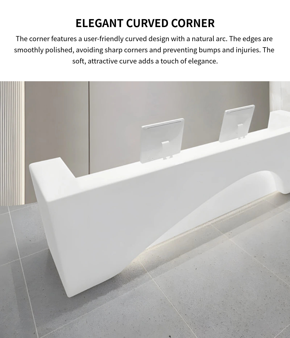 Curved Reception Desk 71-134 in Wide with Keyboard Tray, Lockable & File Drawers for Salon — Detail image 5