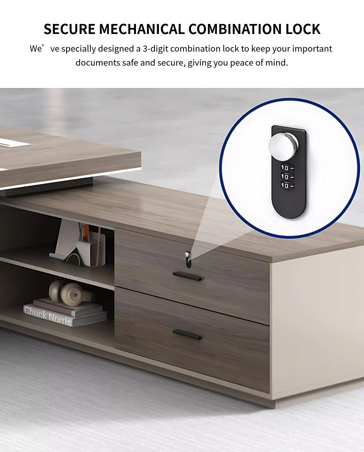 Modern Executive Desk with File Drawers, Side Storage & Lockable for Home Office — Detail image 8