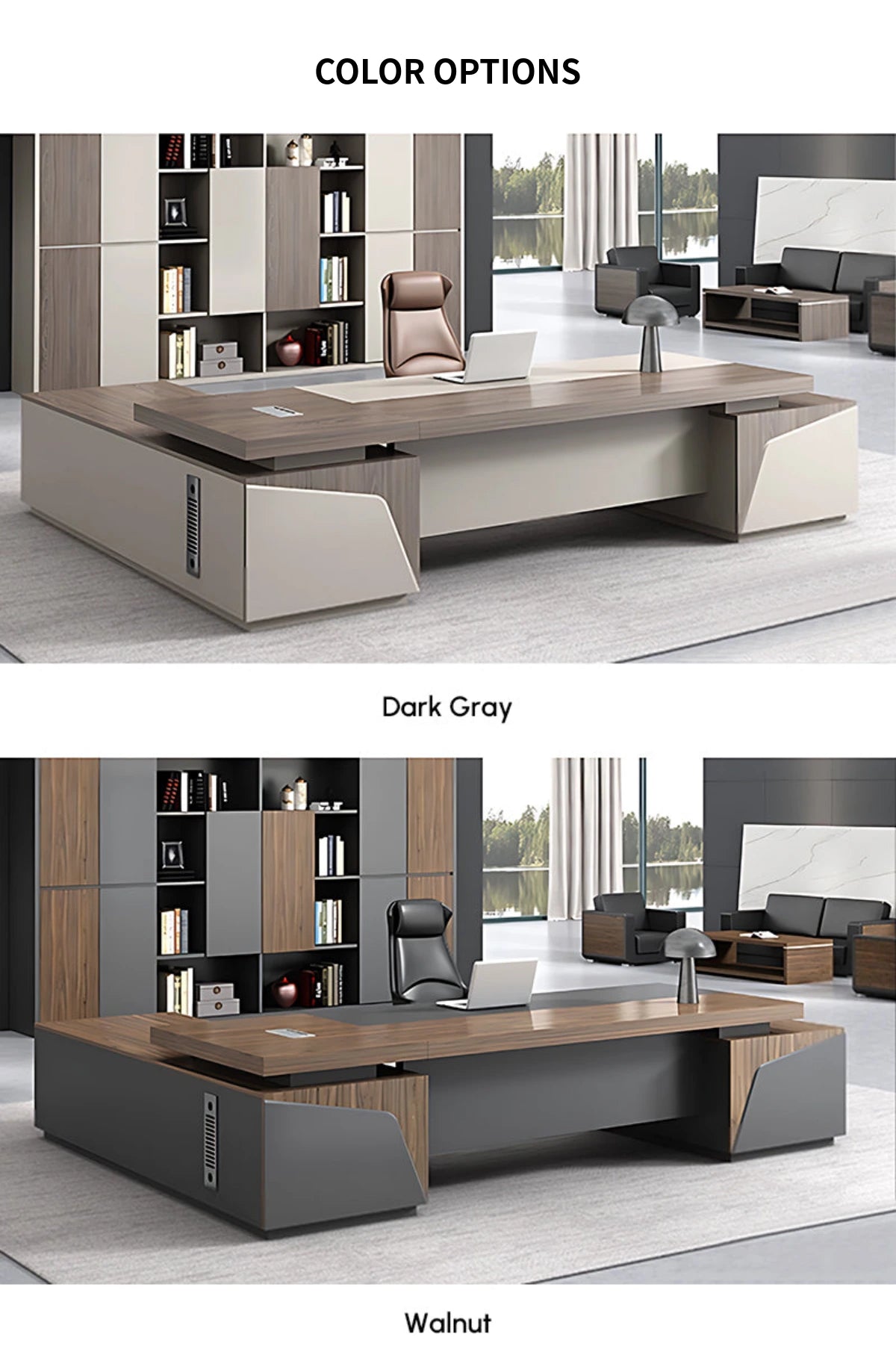 Modern Executive Desk with File Drawers, Side Storage & Lockable for Home Office — Detail image 12