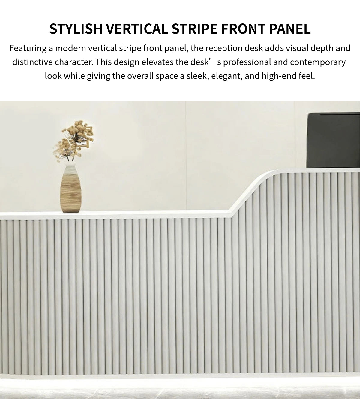 Curved Reception Desk 55-134 in Wide with File Drawers, Fluted Front & LED Lighting — Detail image 5