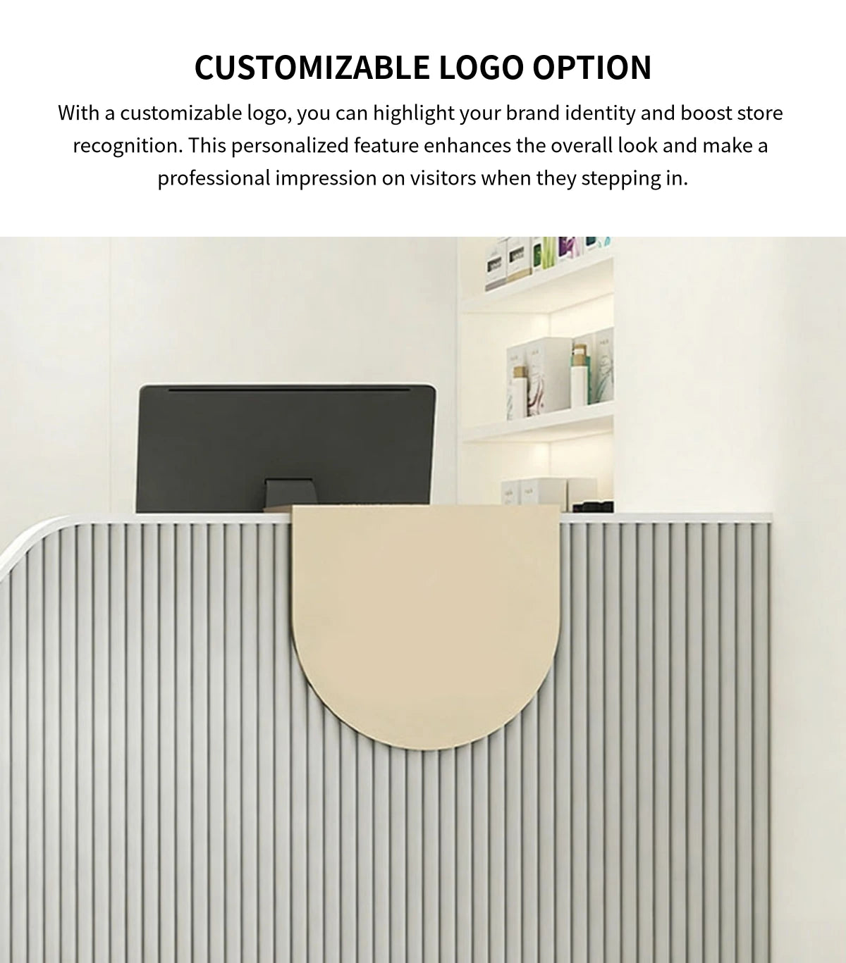 Curved Reception Desk 55-134 in Wide with File Drawers, Fluted Front & LED Lighting — Detail image 6