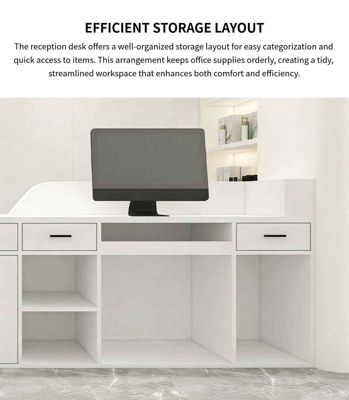 Curved Reception Desk 55-134 in Wide with File Drawers, Fluted Front & LED Lighting — Detail image 8