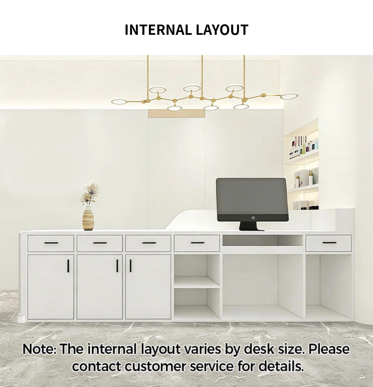 Curved Reception Desk 55-134 in Wide with File Drawers, Fluted Front & LED Lighting — Detail image 10