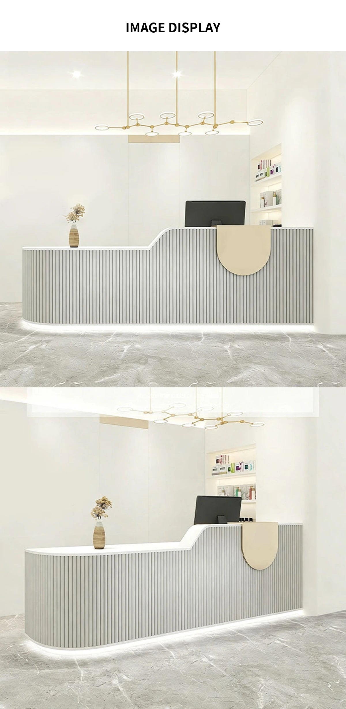 Curved Reception Desk 55-134 in Wide with File Drawers, Fluted Front & LED Lighting — Detail image 11
