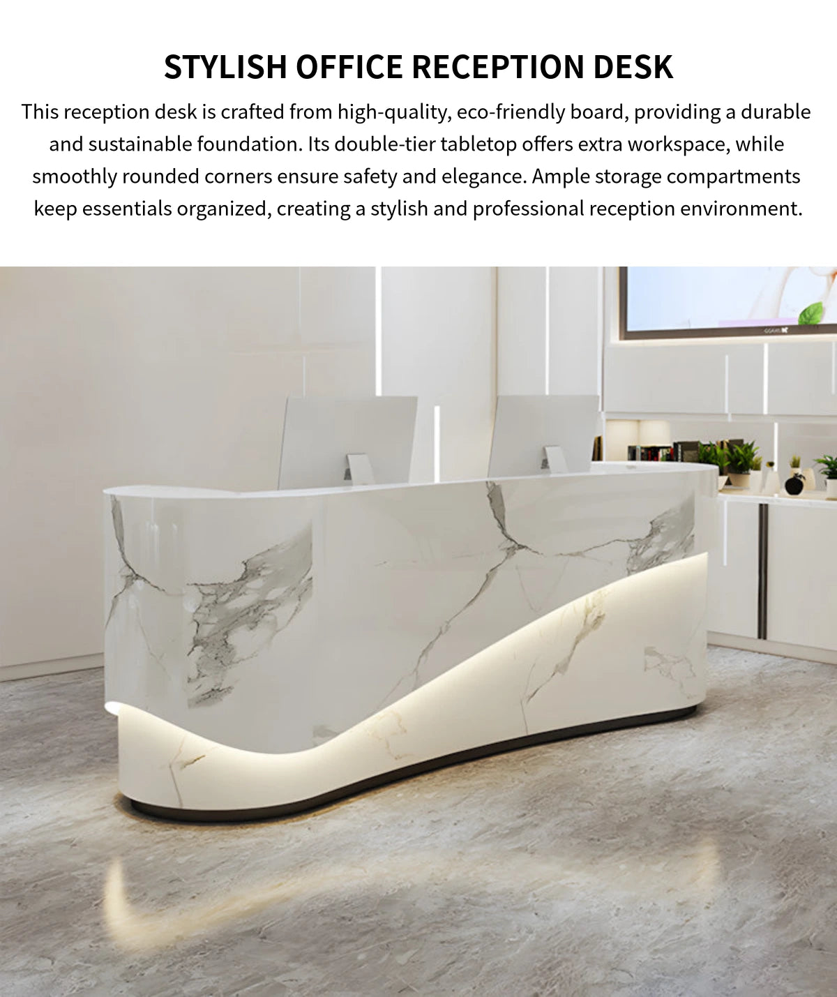 Curved Reception Desk with Dual-Tone, Keyboard Tray & Lockable for Office Lobby — Detail image 1