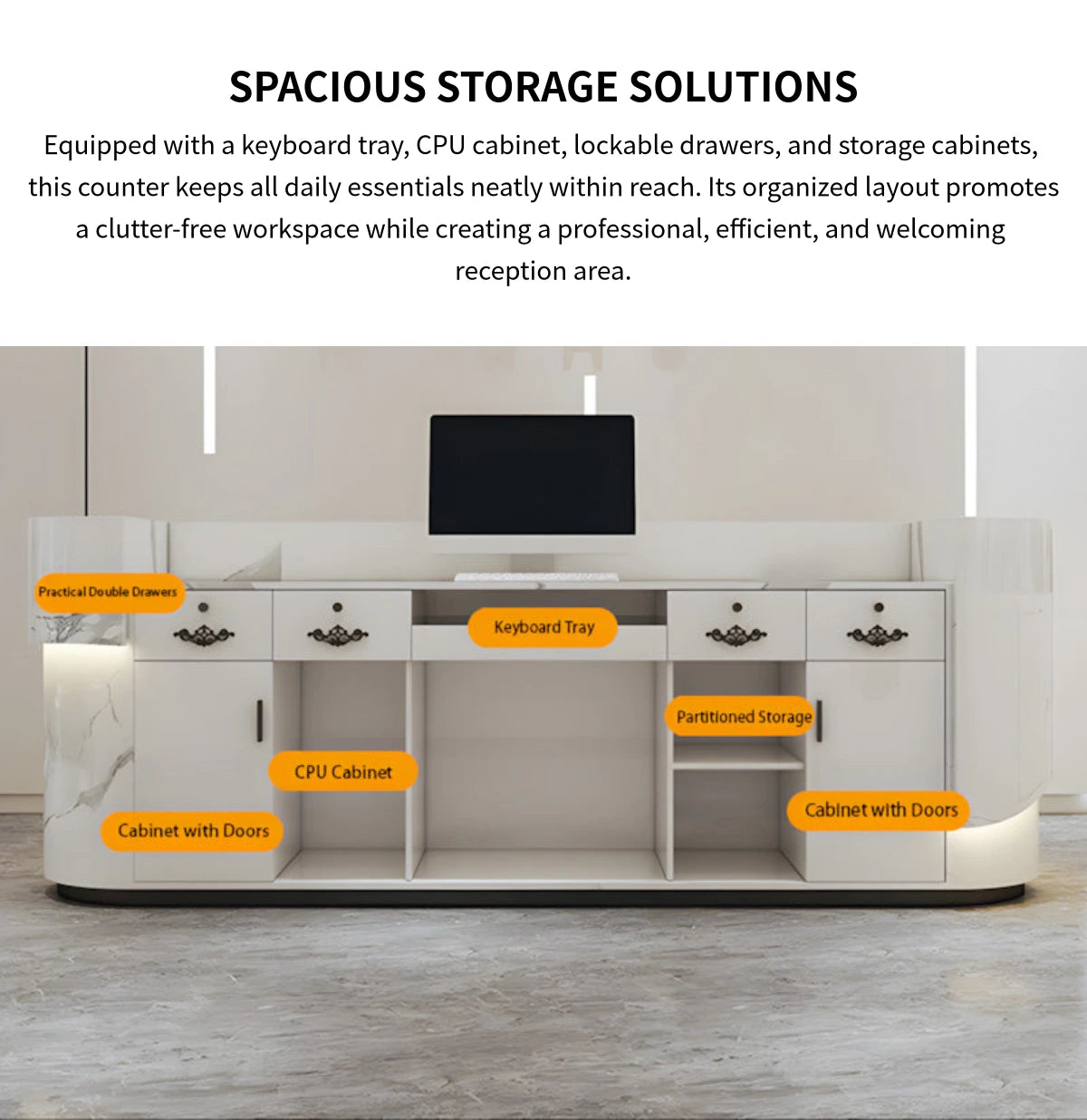 Curved Reception Desk with Dual-Tone, Keyboard Tray & Lockable for Office Lobby — Detail image 4