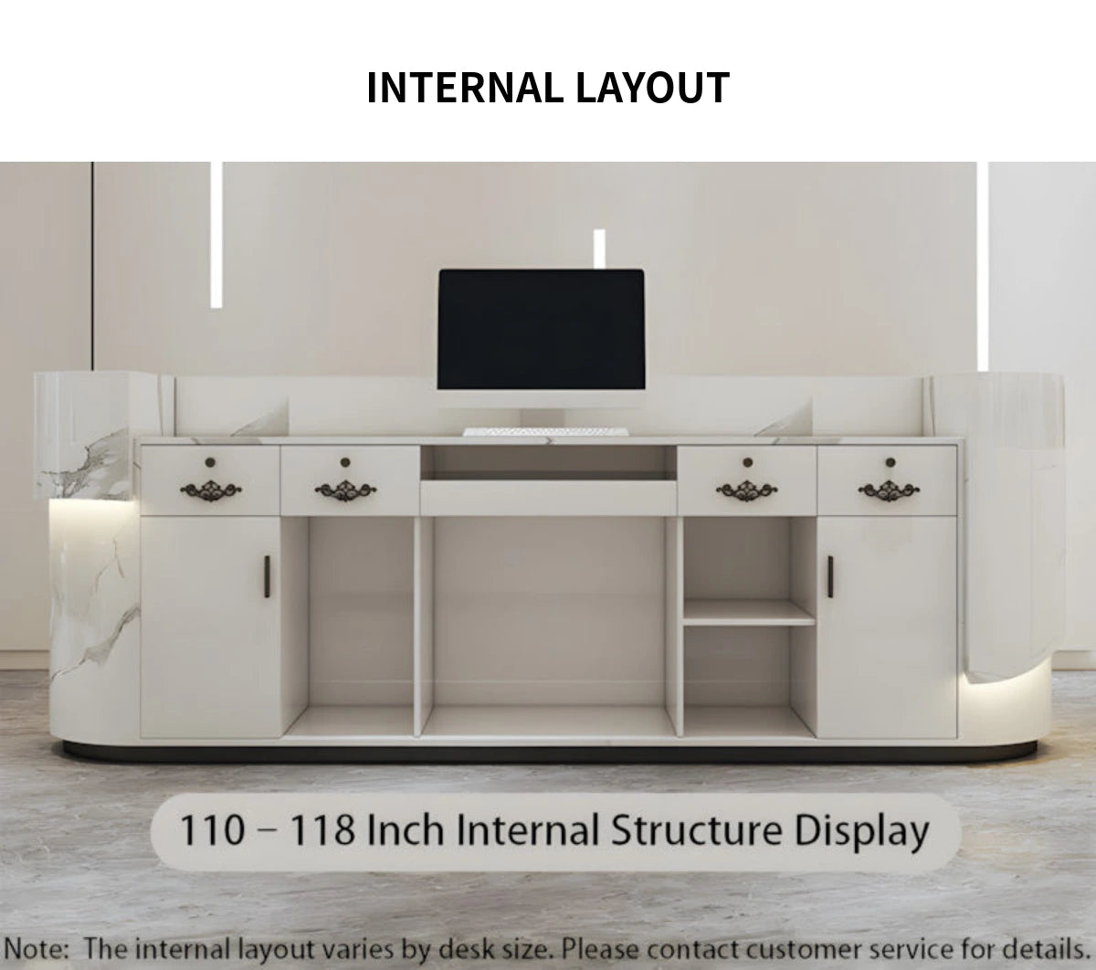 Curved Reception Desk with Dual-Tone, Keyboard Tray & Lockable for Office Lobby — Detail image 6
