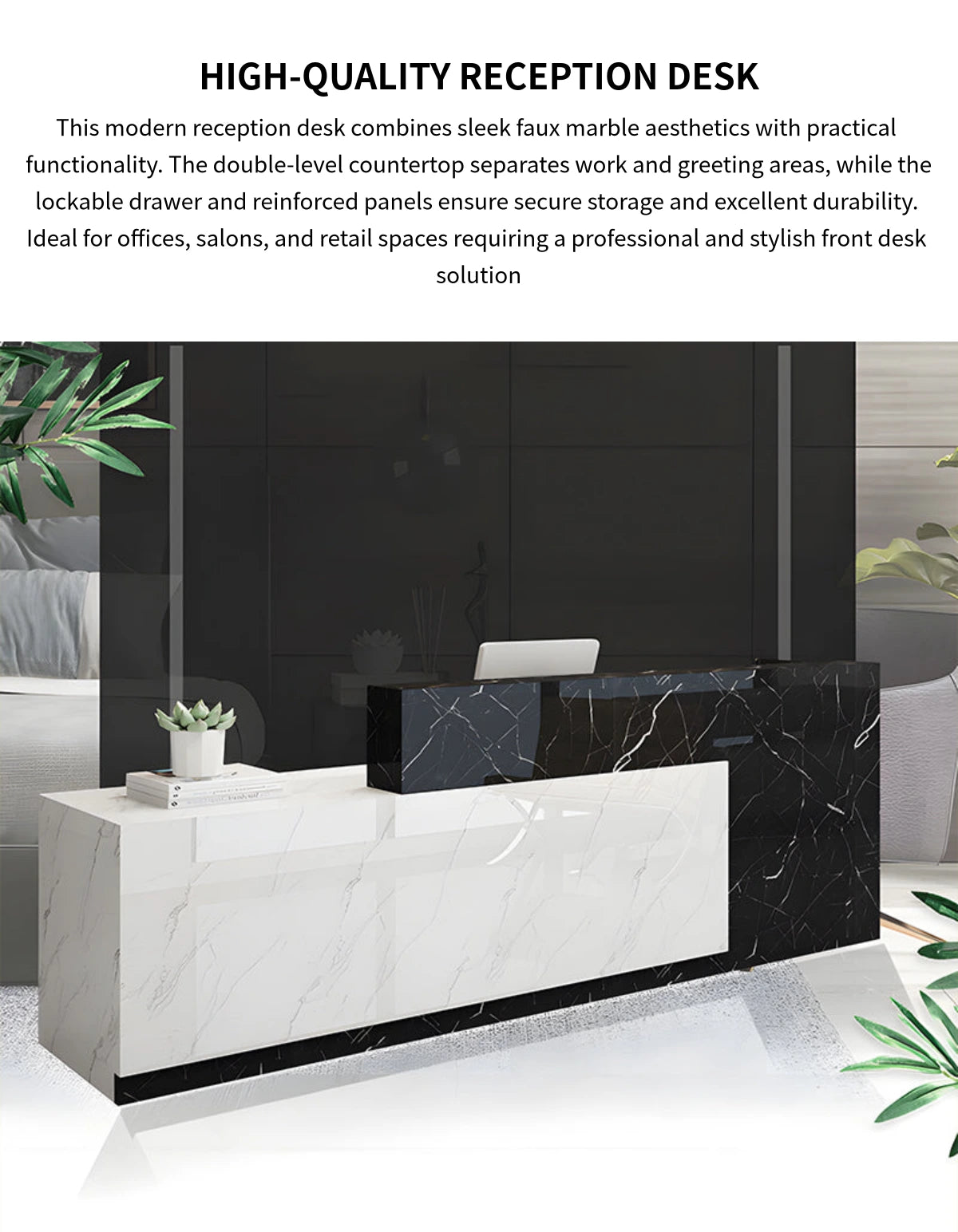Salon Reception Desk 47-177 in Wide with Dual-Tone, Keyboard Tray & Lockable for Salon — Detail image 1