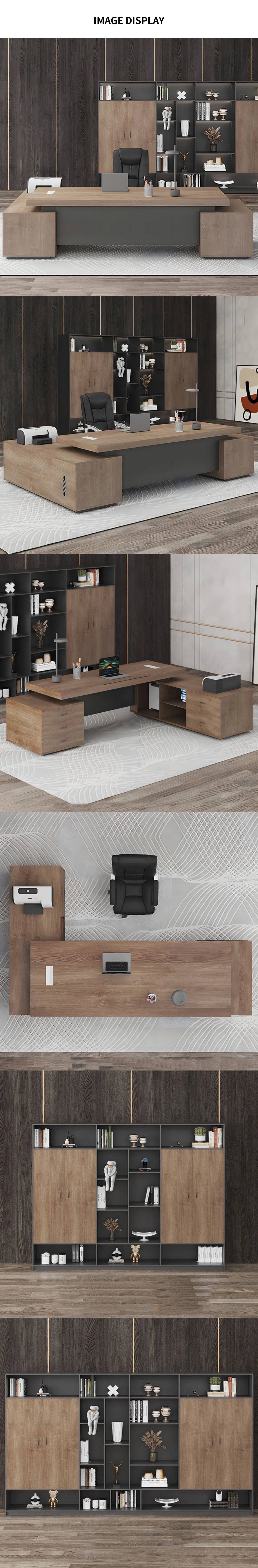 Modern Executive Desk with Solid Wood, Cable Management & Side Storage for Home Office — Detail image 9
