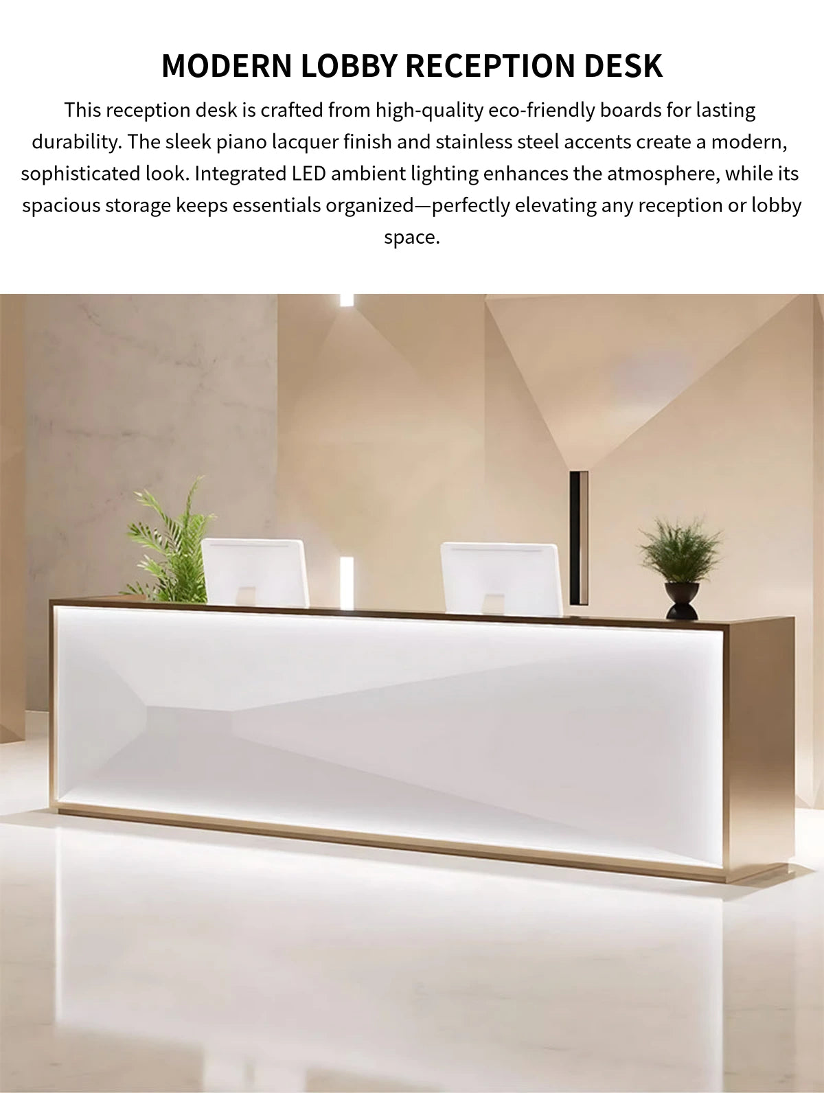 Salon Reception Desk 59-157 in Wide with Stainless Steel, File Drawers & Keyboard Tray — Detail image 1