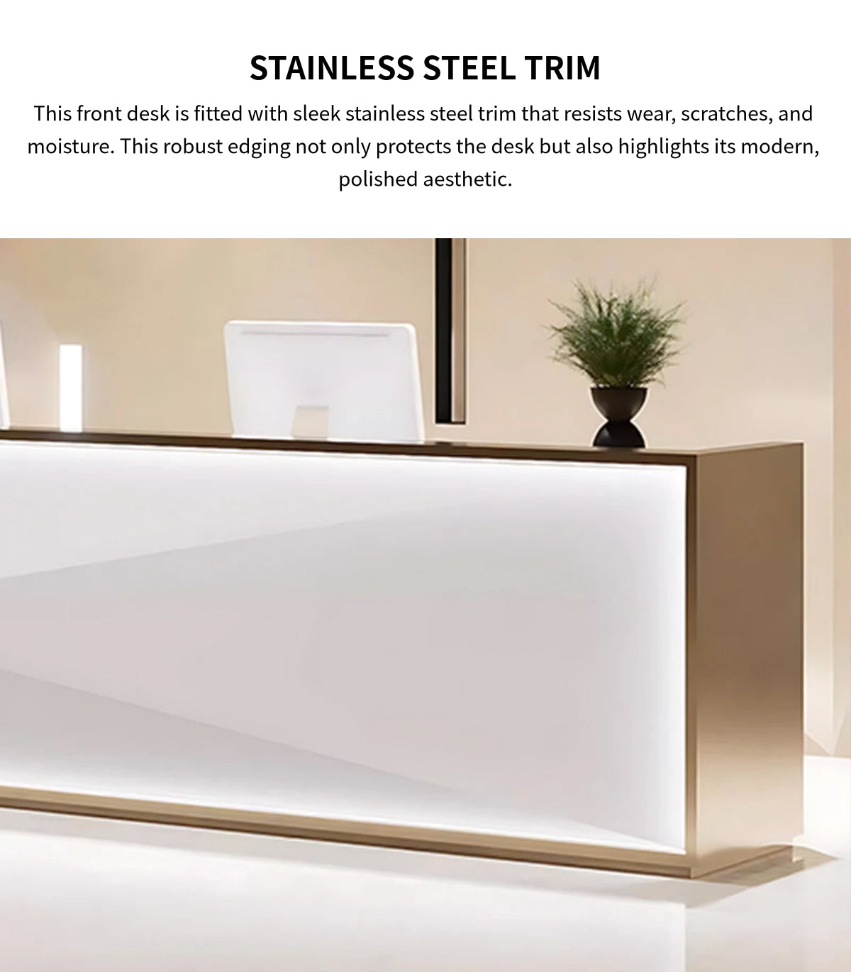 Salon Reception Desk 59-157 in Wide with Stainless Steel, File Drawers & Keyboard Tray — Detail image 4