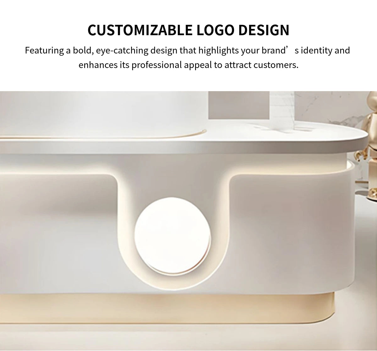Curved Reception Desk 39-118 in Wide with Marble Top & Lumbar Support for Salon — Detail image 4