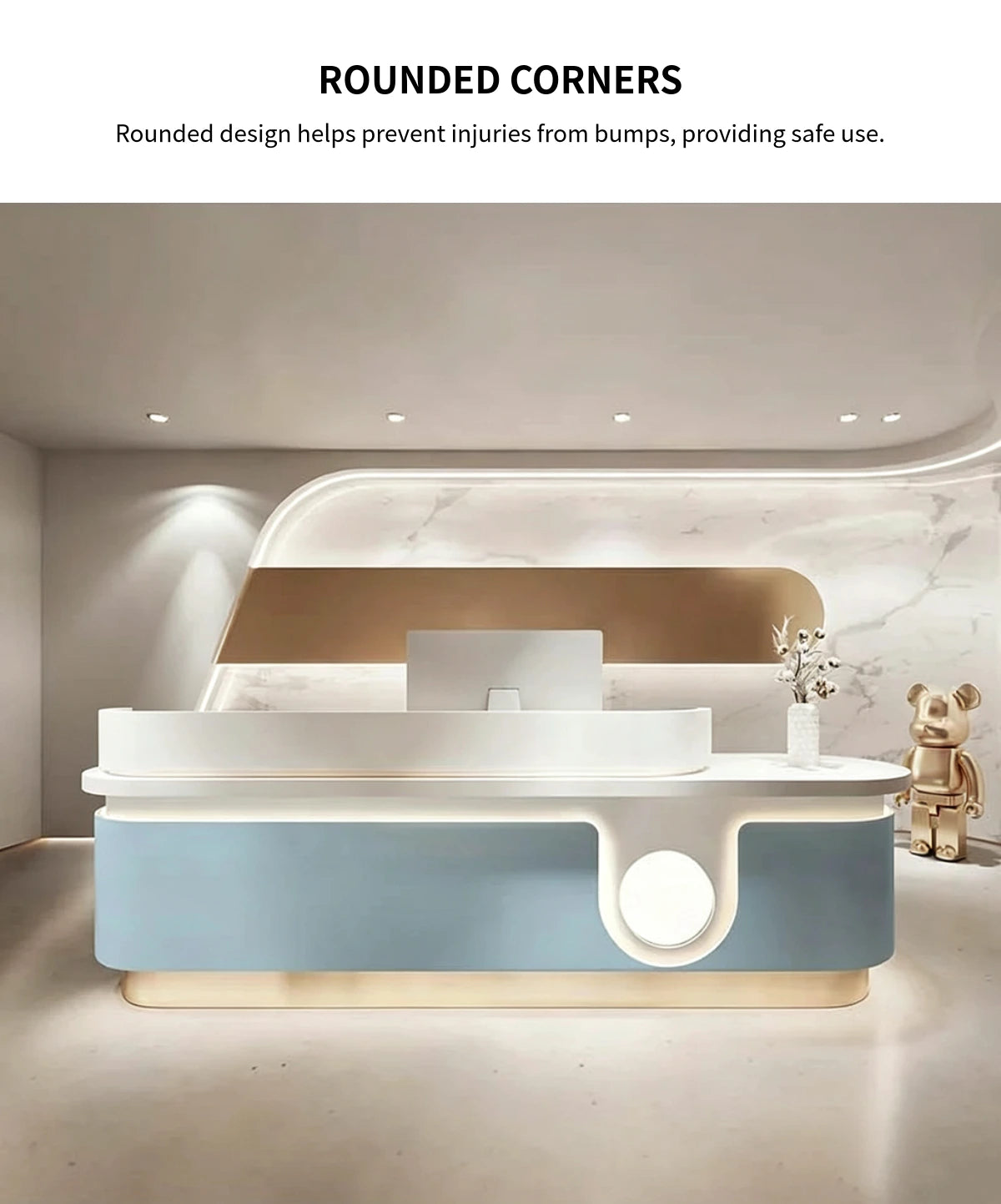 Curved Reception Desk 39-118 in Wide with Marble Top & Lumbar Support for Salon — Detail image 5