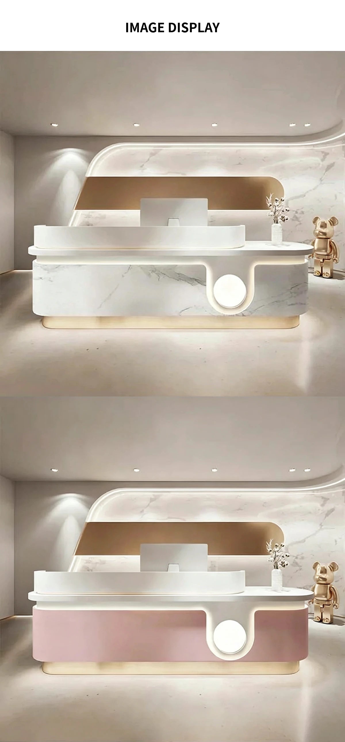 Curved Reception Desk 39-118 in Wide with Marble Top & Lumbar Support for Salon — Detail image 7
