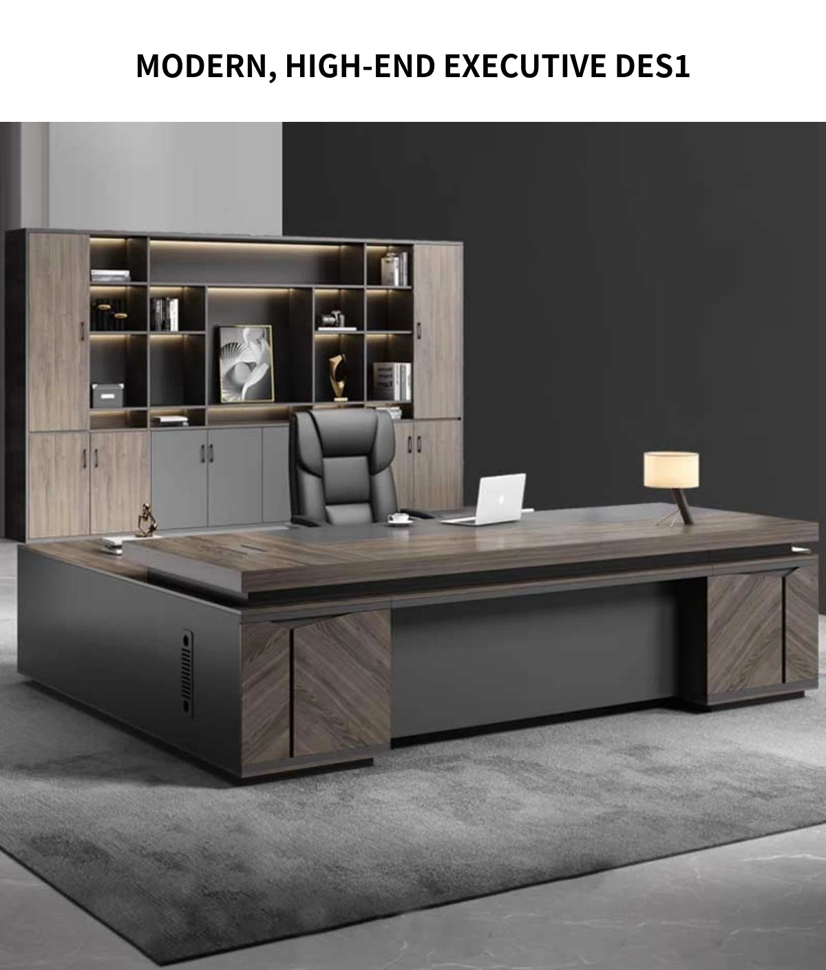 L-Shaped Executive Desk 63-126 in Wide with Lockable for Home Office — Detail image 1