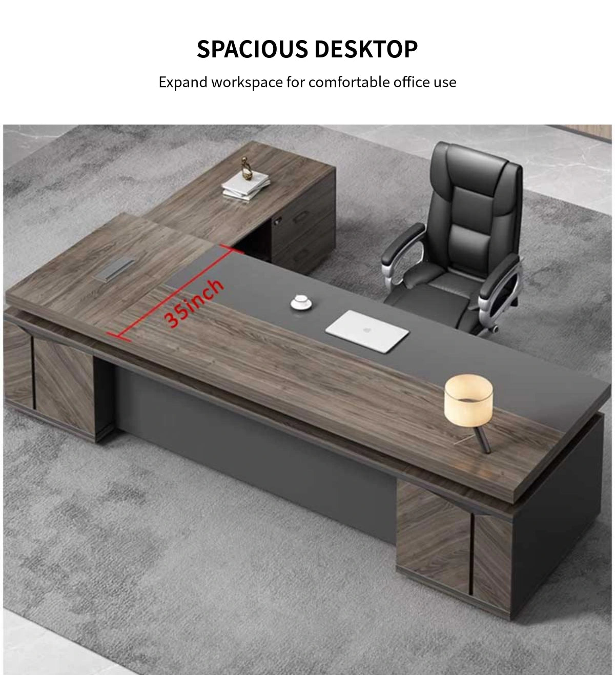 L-Shaped Executive Desk 63-126 in Wide with Lockable for Home Office — Detail image 5