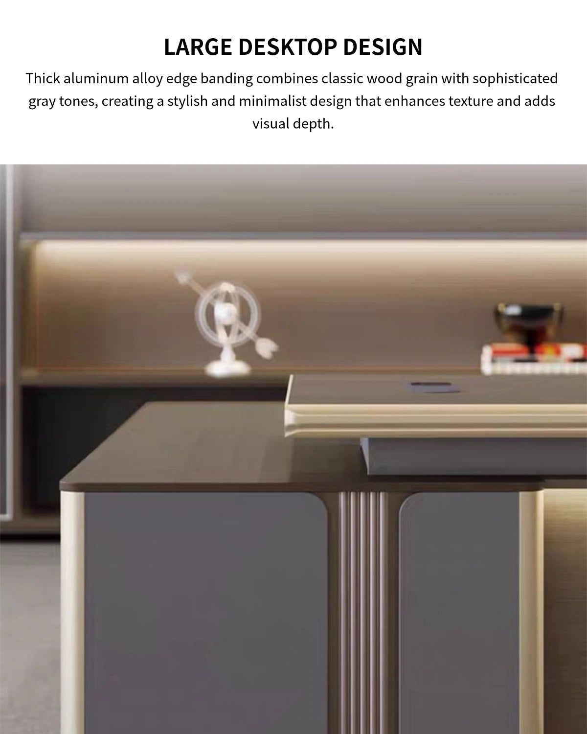L-Shaped Executive Desk with File Drawers, Built-In Outlets & Cable Management — Detail image 4