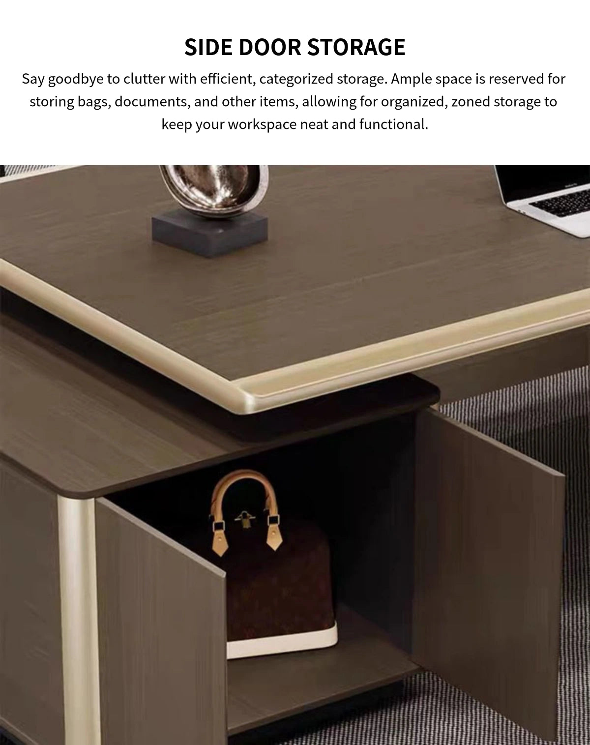 L-Shaped Executive Desk with File Drawers, Built-In Outlets & Cable Management — Detail image 10