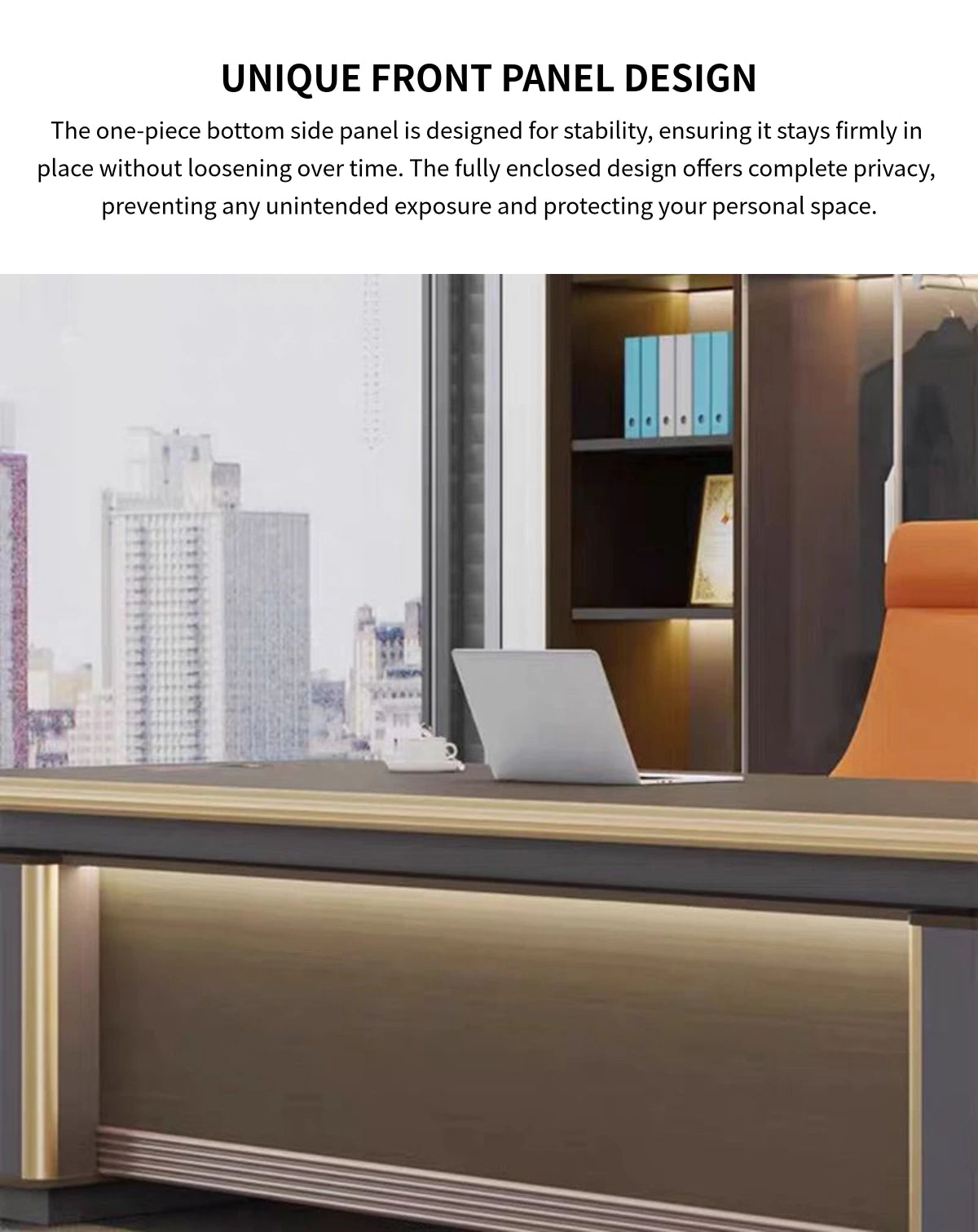 L-Shaped Executive Desk with File Drawers, Built-In Outlets & Cable Management — Detail image 11
