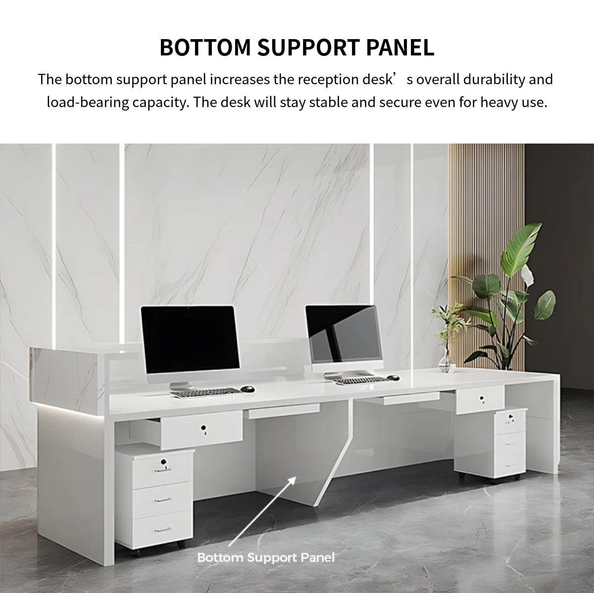 L-Shaped Reception Desk 79-142 in Wide with Keyboard Tray, Lockable & File Drawers — Detail image 4