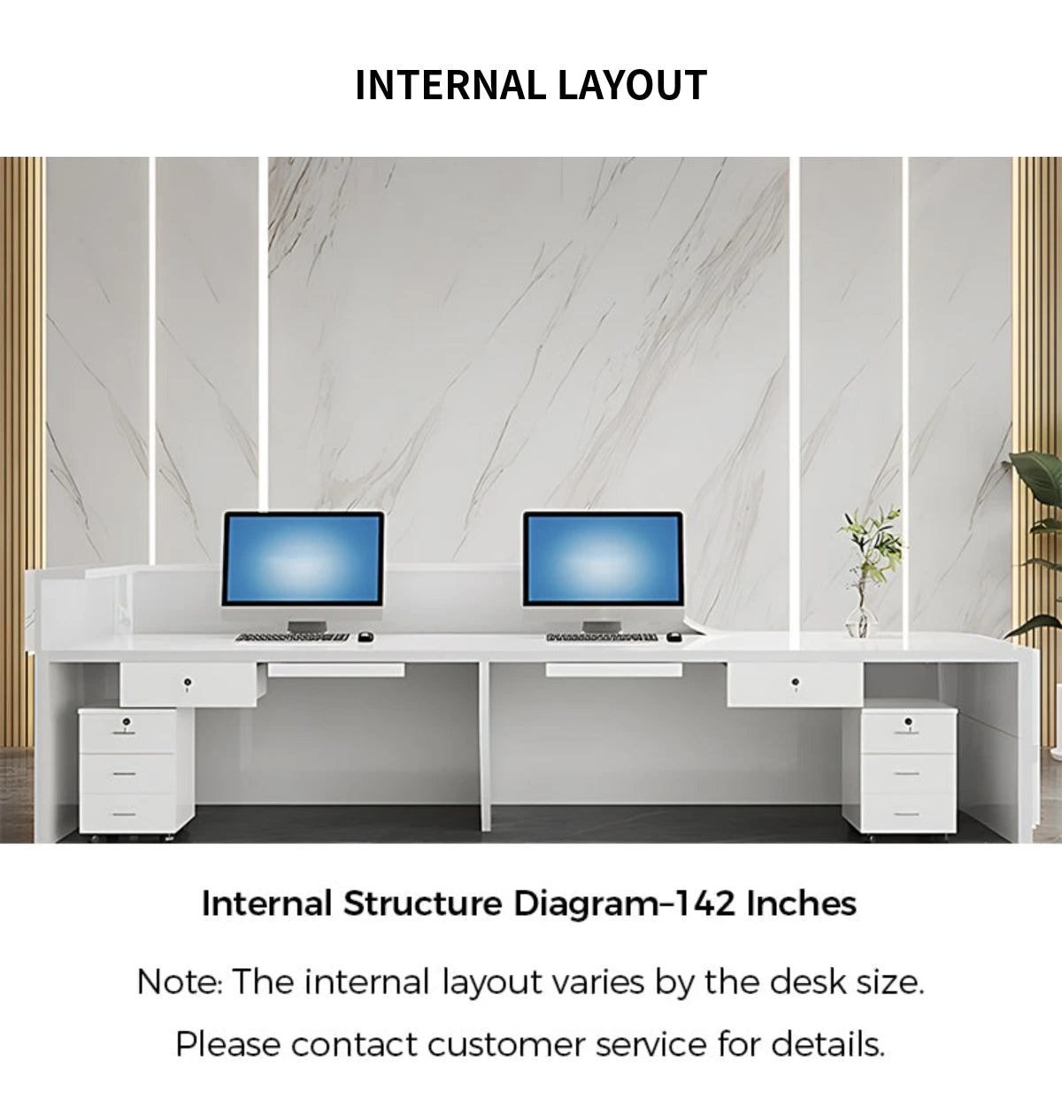 L-Shaped Reception Desk 79-142 in Wide with Keyboard Tray, Lockable & File Drawers — Detail image 8