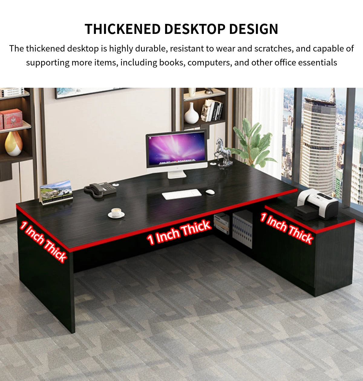 Modern Executive Desk with Solid Wood, Round & Cable Management for Home Office — Detail image 4
