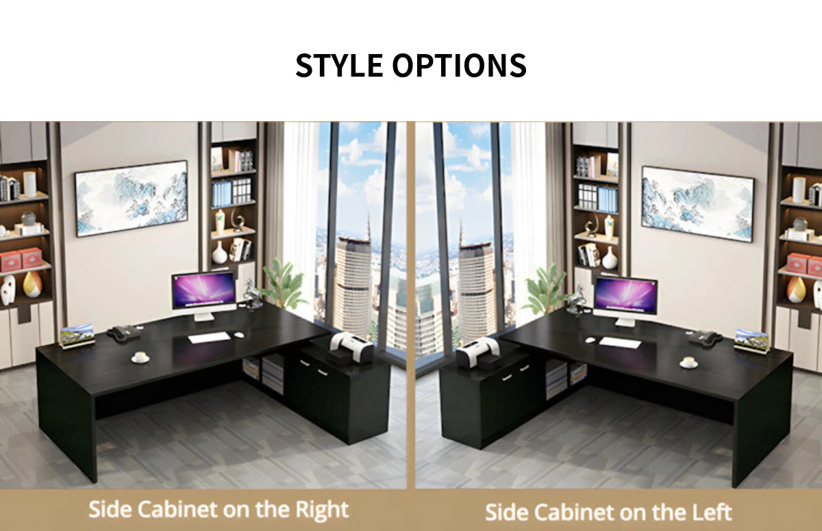 Modern Executive Desk with Solid Wood, Round & Cable Management for Home Office — Detail image 9