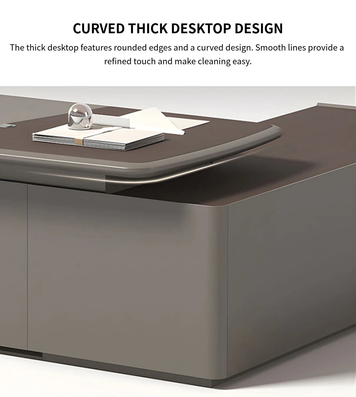 Modern Executive Desk with Genuine Leather, Lockable & Curved for Home Office — Detail image 6