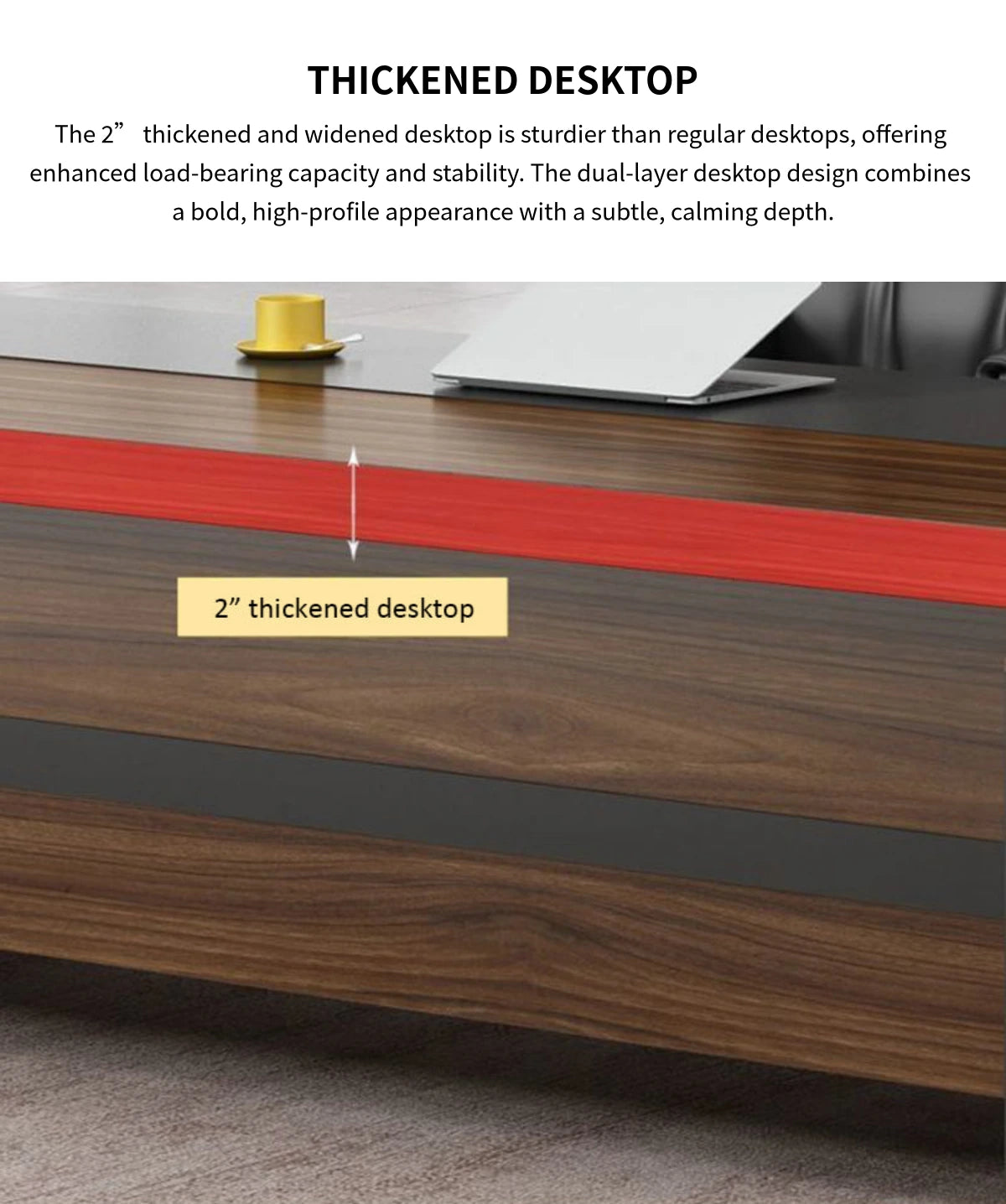 L-Shaped Executive Desk 63-126 in Wide with File Drawers & Side Storage for Home Office — Detail image 3