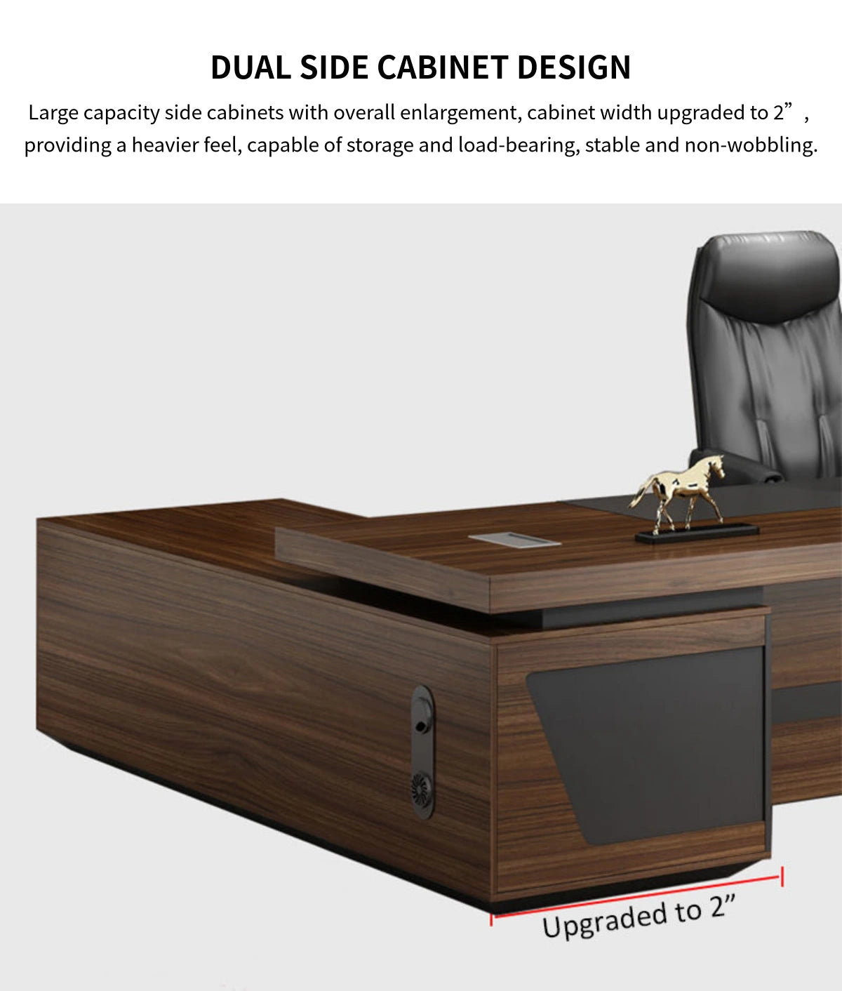 L-Shaped Executive Desk 63-126 in Wide with File Drawers & Side Storage for Home Office — Detail image 4