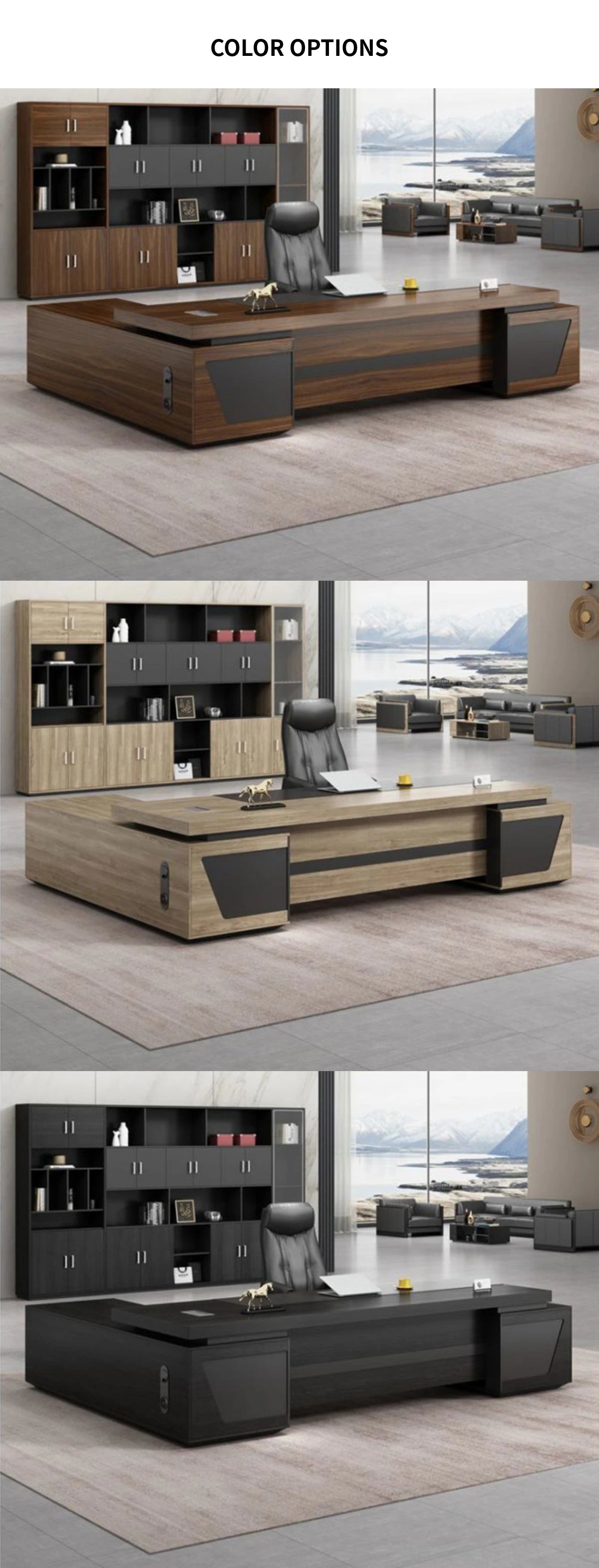 L-Shaped Executive Desk 63-126 in Wide with File Drawers & Side Storage for Home Office — Detail image 9