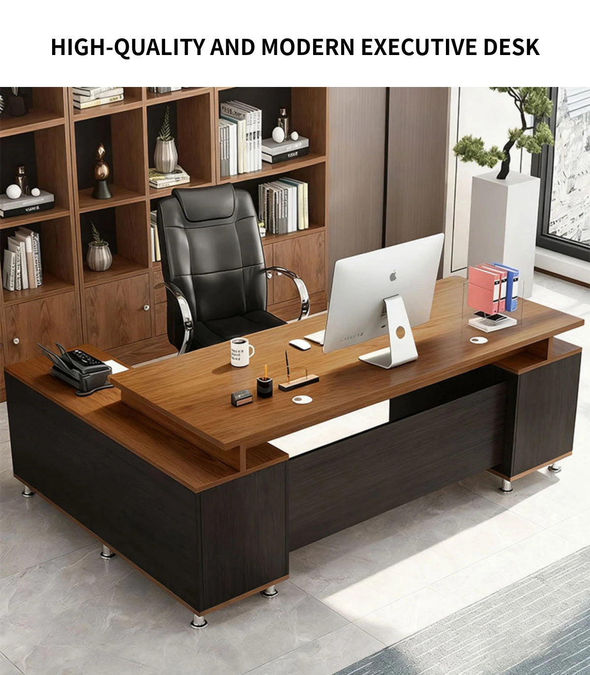 Modern Executive Desk with Side Storage & Lumbar Support for Home Office — Detail image 1