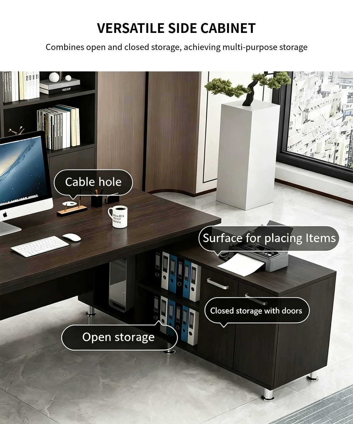 Modern Executive Desk with Side Storage & Lumbar Support for Home Office — Detail image 4