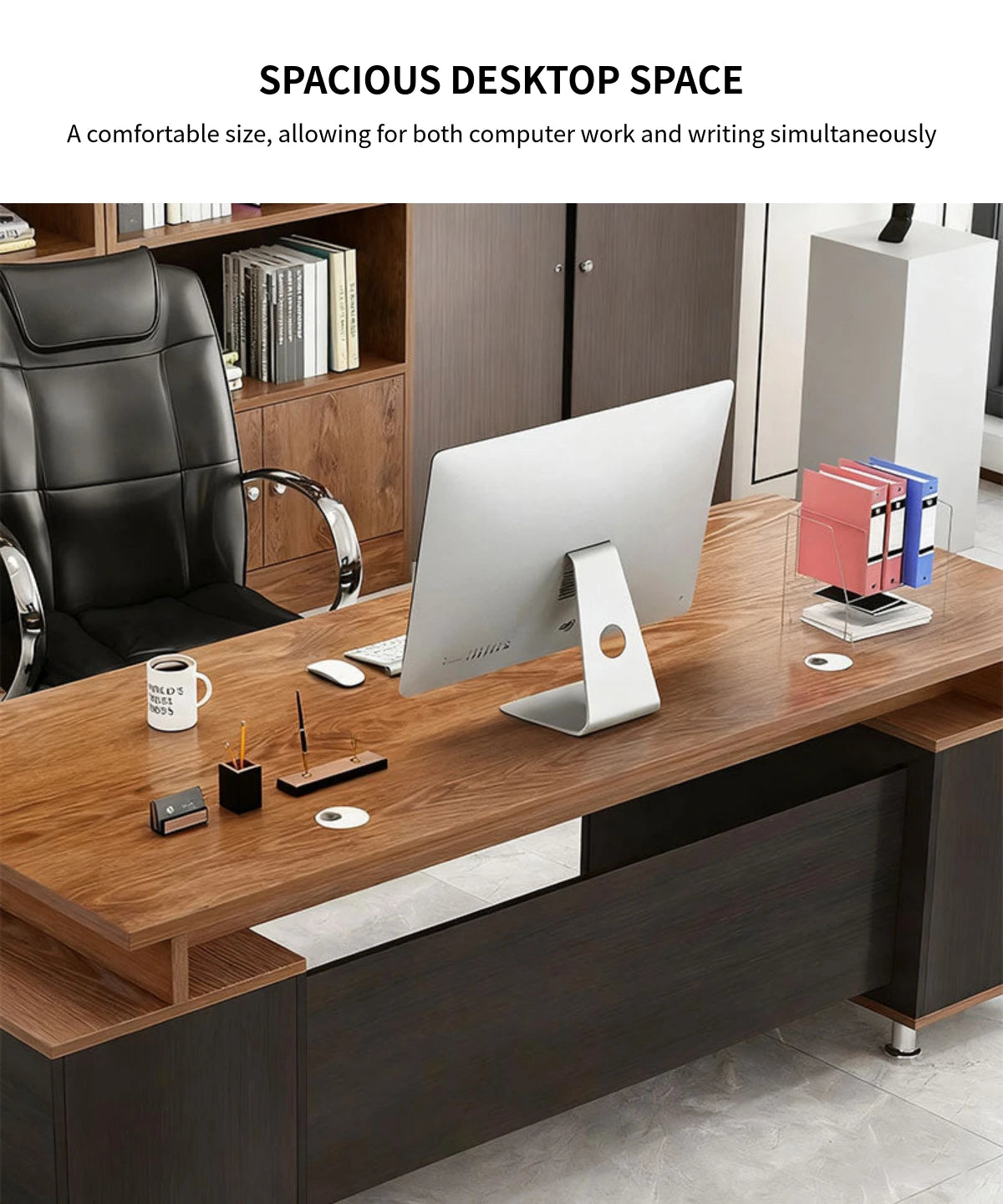 Modern Executive Desk with Side Storage & Lumbar Support for Home Office — Detail image 5