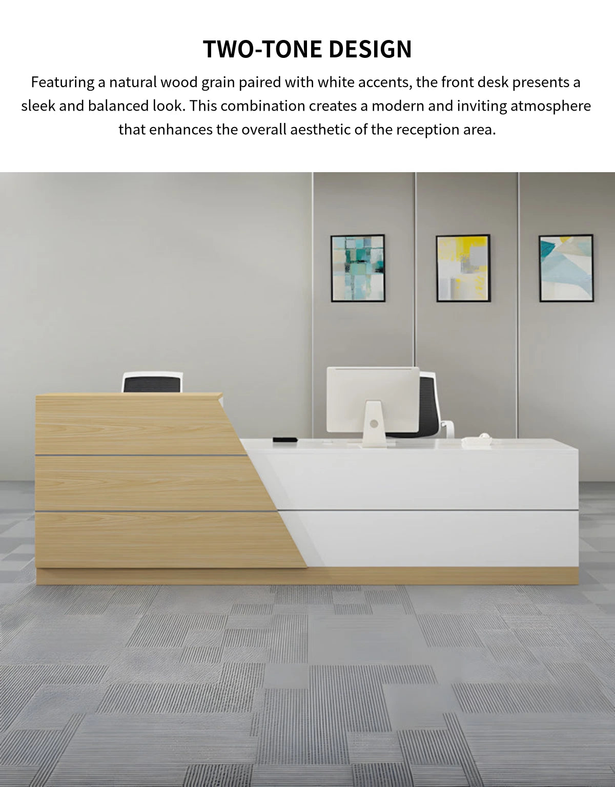 Modern Reception Desk with Dual-Tone, Solid Wood & File Drawers for Office Lobby — Detail image 3