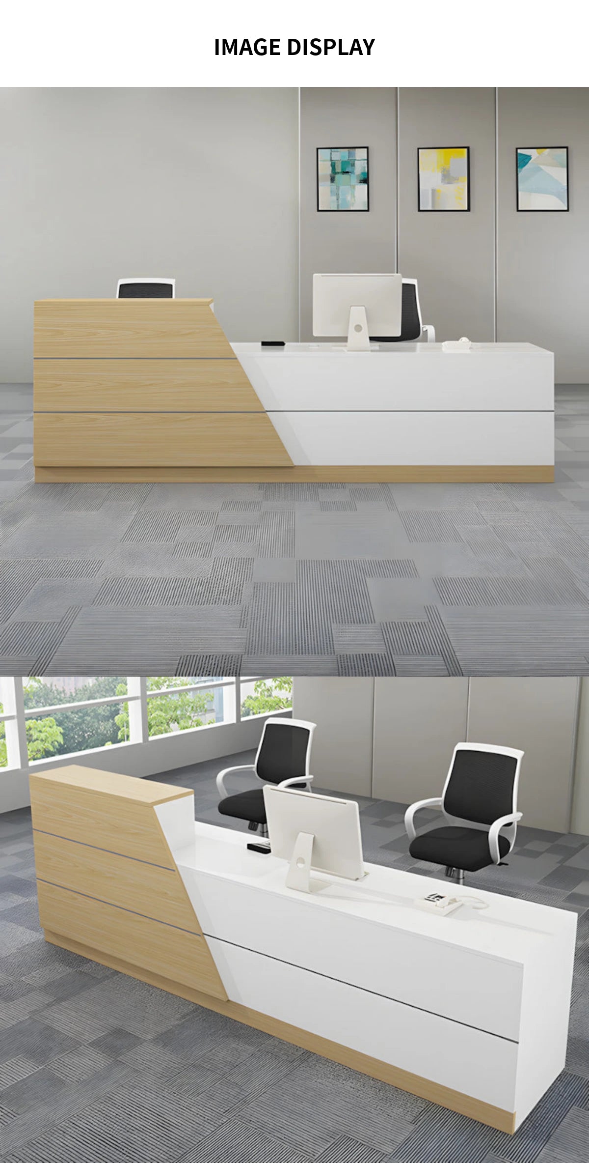 Modern Reception Desk with Dual-Tone, Solid Wood & File Drawers for Office Lobby — Detail image 8