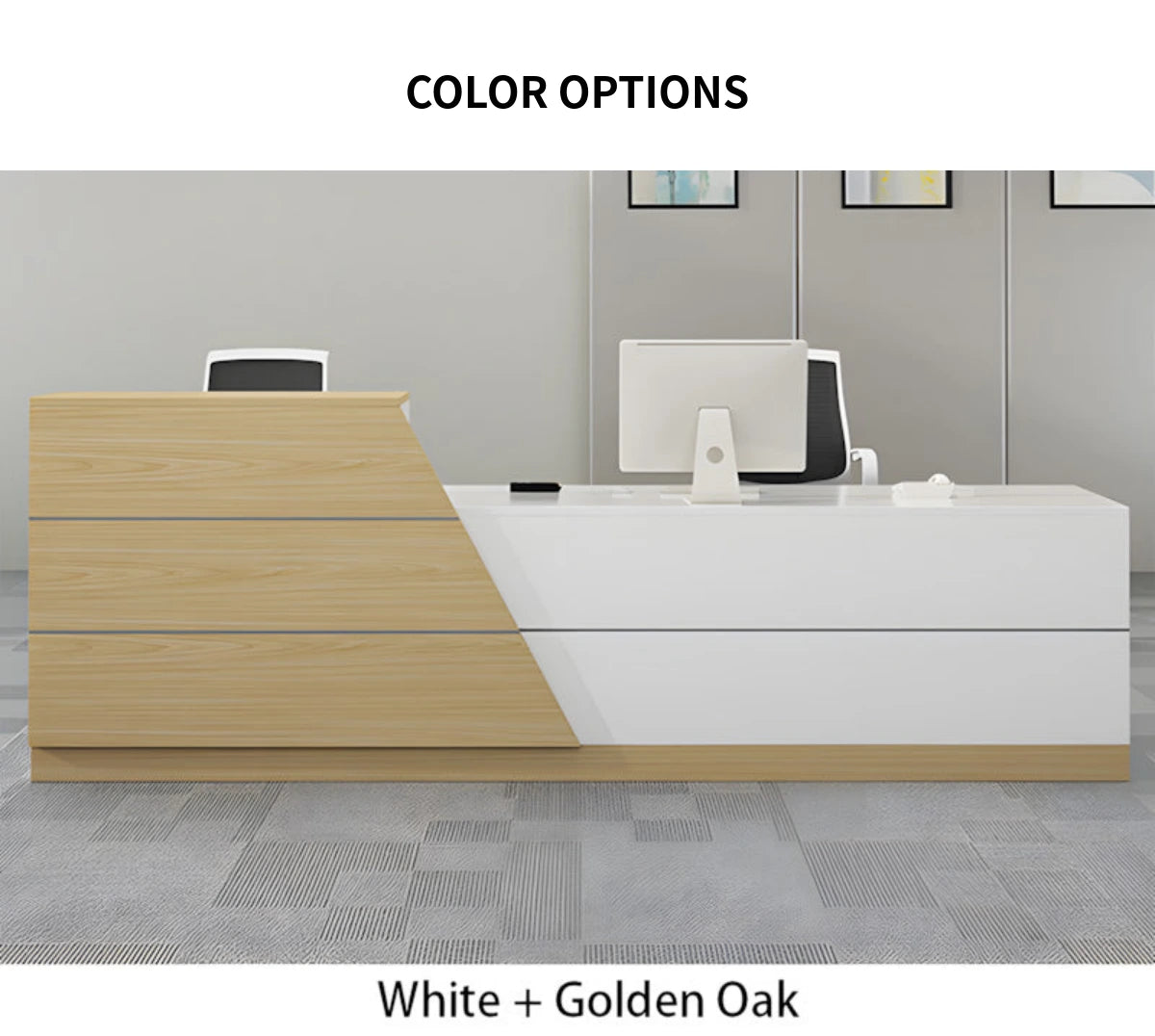 Modern Reception Desk with Dual-Tone, Solid Wood & File Drawers for Office Lobby — Detail image 10