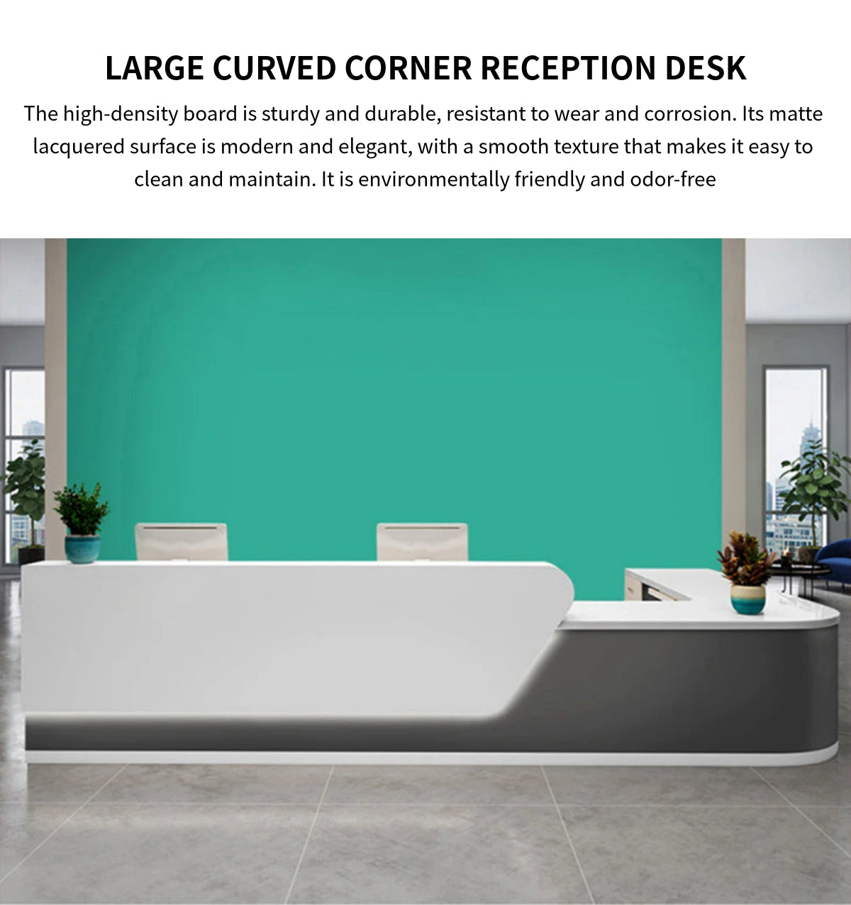 Curved Reception Desk 63-197 in Wide with Lockable, File Drawers & Lumbar Support — Detail image 1