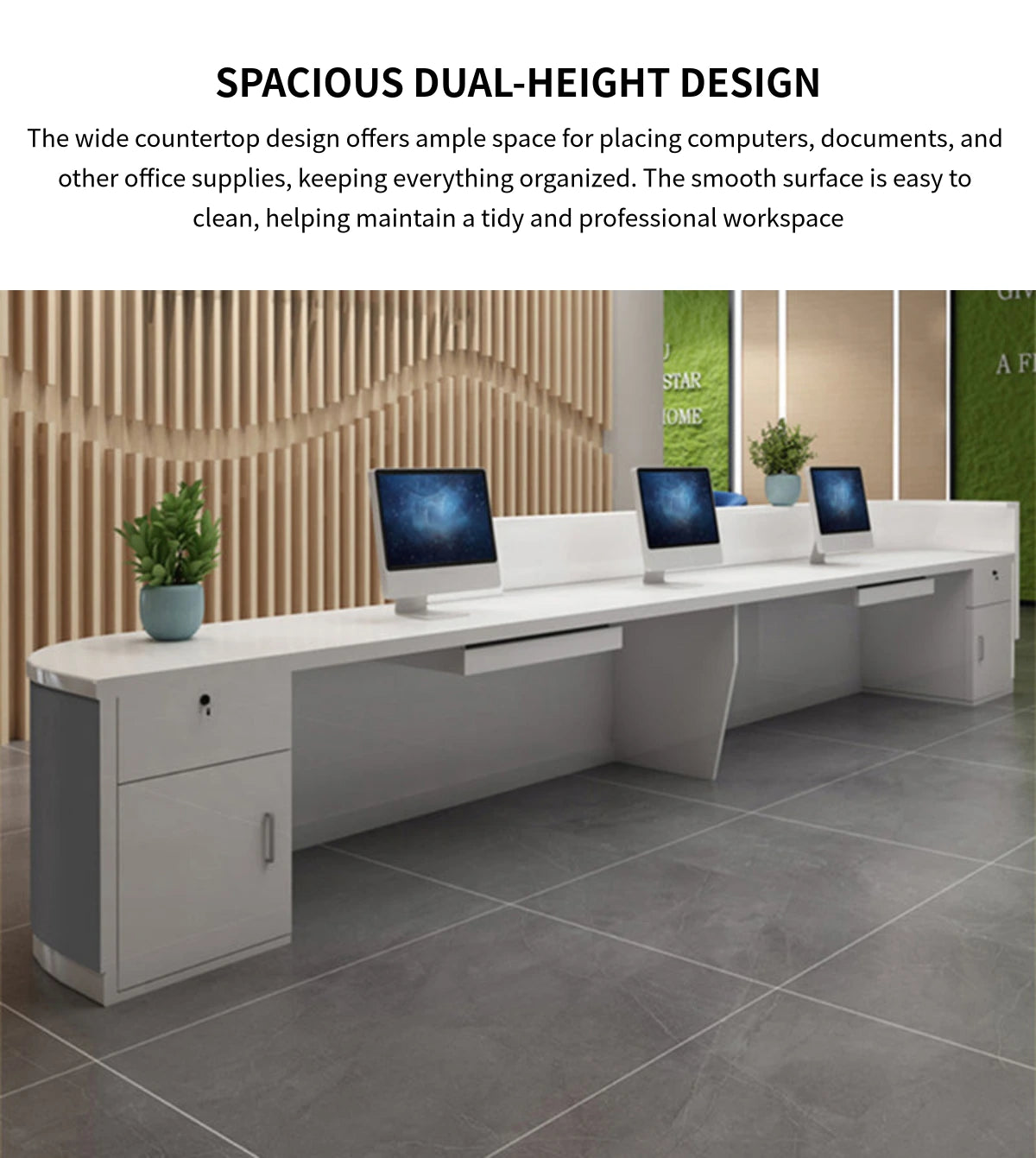 Curved Reception Desk 63-197 in Wide with Lockable, File Drawers & Lumbar Support — Detail image 5