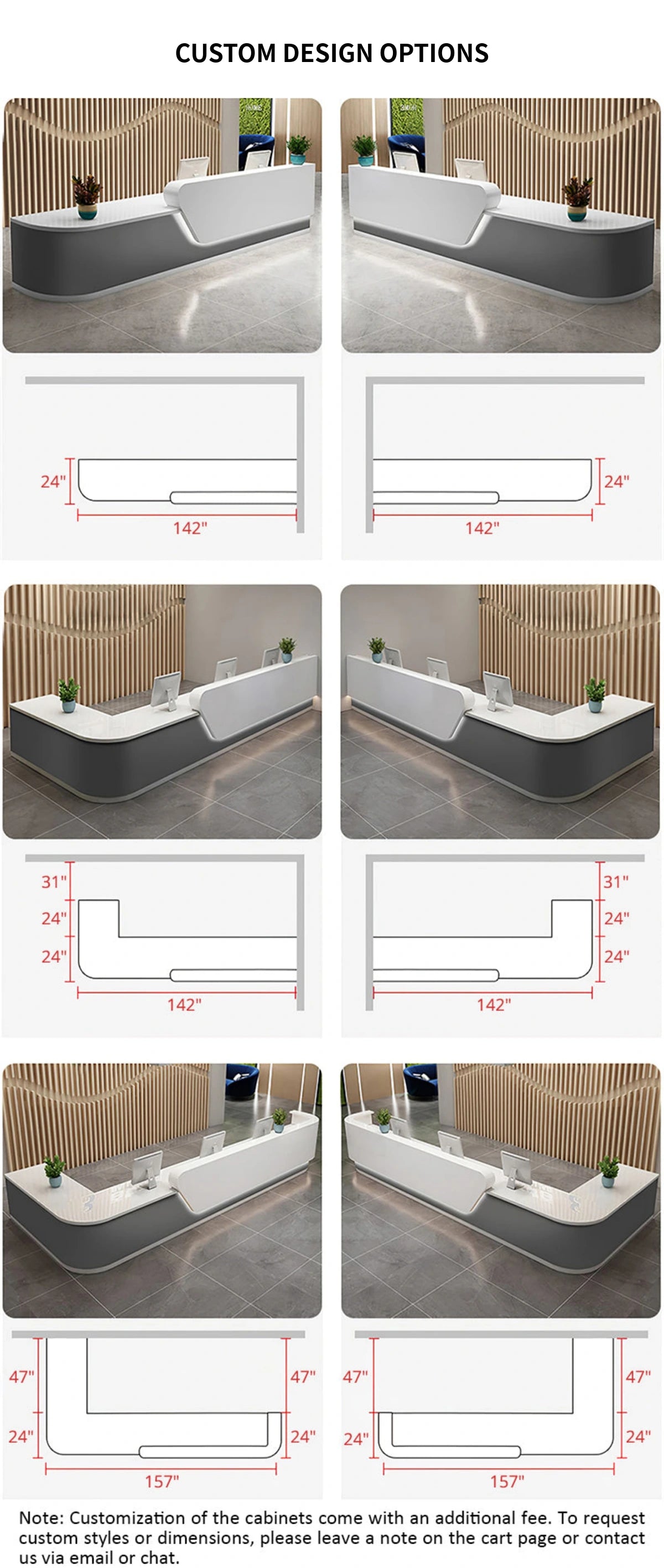 Curved Reception Desk 63-197 in Wide with Lockable, File Drawers & Lumbar Support — Detail image 12