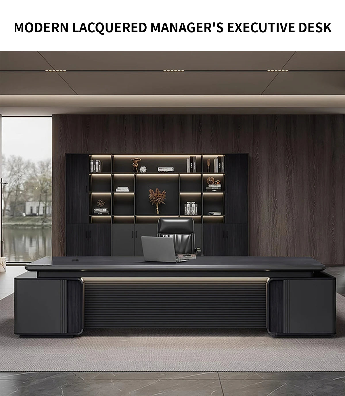 Modern Executive Desk with Curved, Cable Management & Lockable for Home Office — Detail image 1