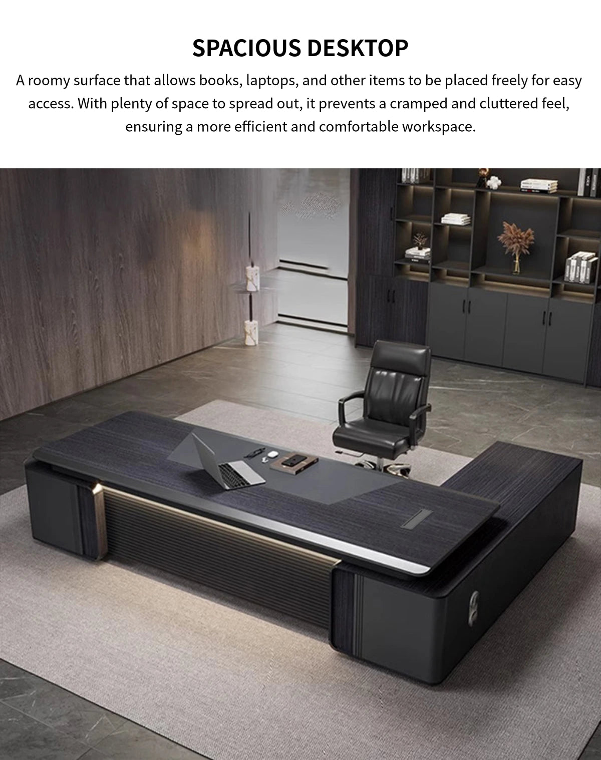 Modern Executive Desk with Curved, Cable Management & Lockable for Home Office — Detail image 2